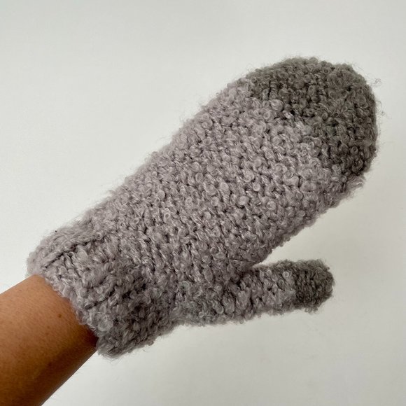 Two Tone Grey Super Soft Boucle Knit Mittens - Picture 1 of 5